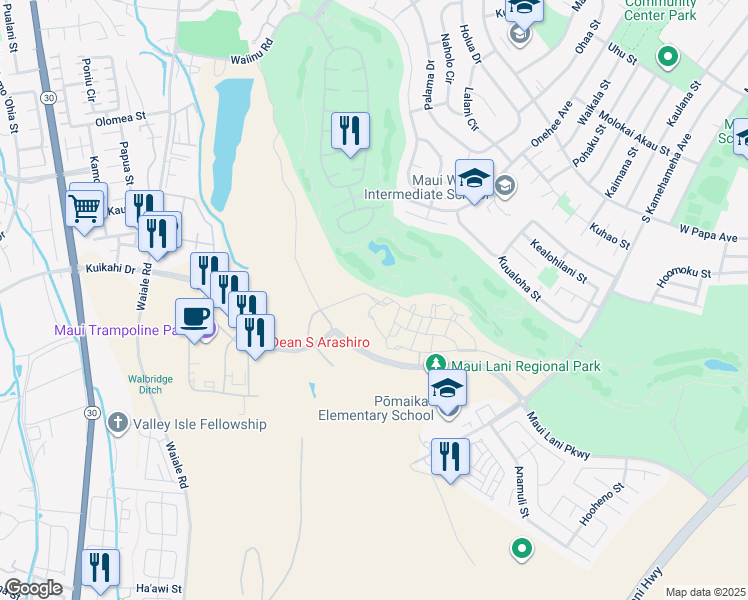 map of restaurants, bars, coffee shops, grocery stores, and more near 88 Unahe Street in Kahului