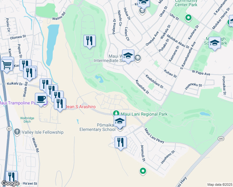 map of restaurants, bars, coffee shops, grocery stores, and more near 56 Lalaha Place in Kahului