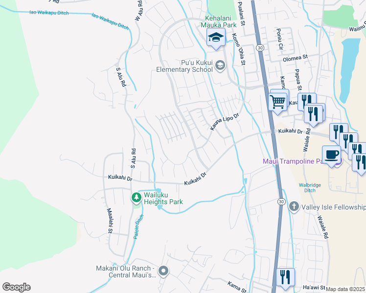 map of restaurants, bars, coffee shops, grocery stores, and more near 51 Papuhau Place in Wailuku