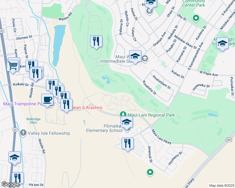 map of restaurants, bars, coffee shops, grocery stores, and more near 50 Alawa Place in Kahului