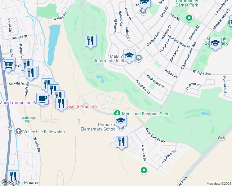 map of restaurants, bars, coffee shops, grocery stores, and more near 51 Lalaha Place in Kahului