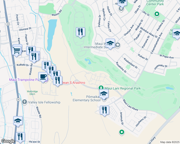 map of restaurants, bars, coffee shops, grocery stores, and more near 84 Unahe Street in Kahului