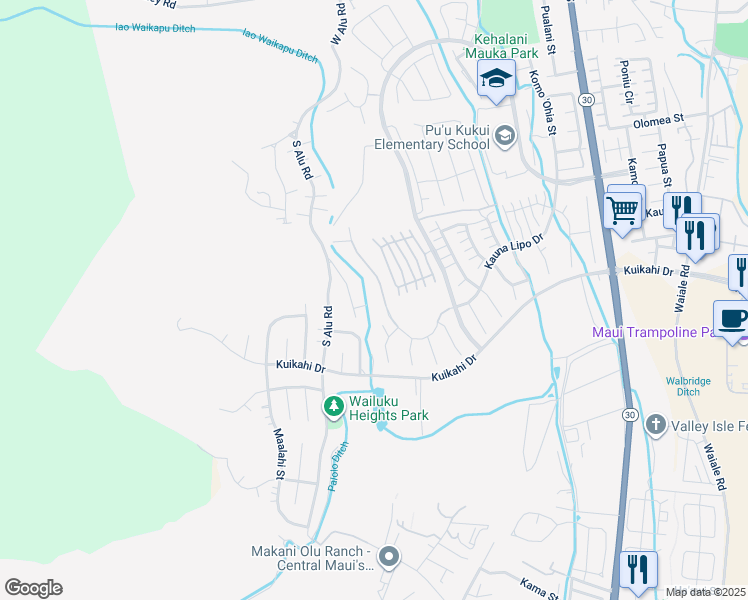 map of restaurants, bars, coffee shops, grocery stores, and more near 0 Kauna Lipo Drive in Wailuku