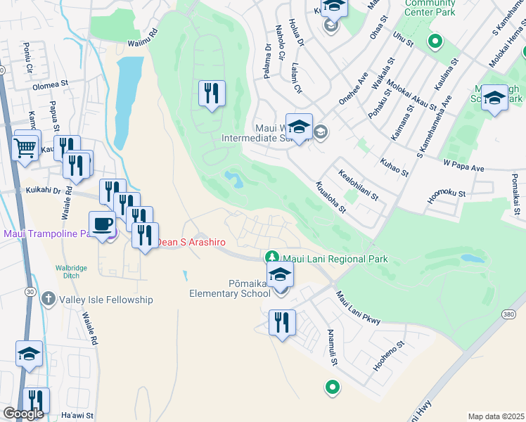 map of restaurants, bars, coffee shops, grocery stores, and more near 46 Alawa Place in Kahului