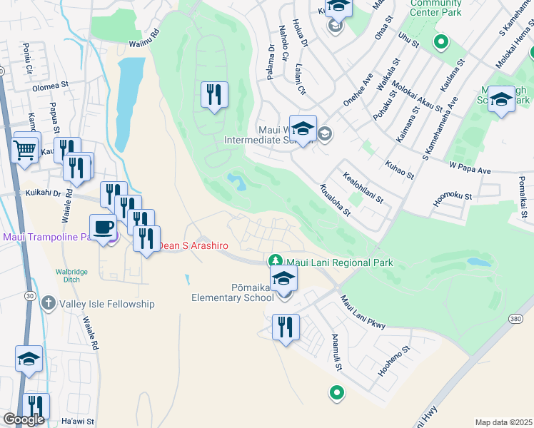 map of restaurants, bars, coffee shops, grocery stores, and more near 46 Alawa Place in Kahului