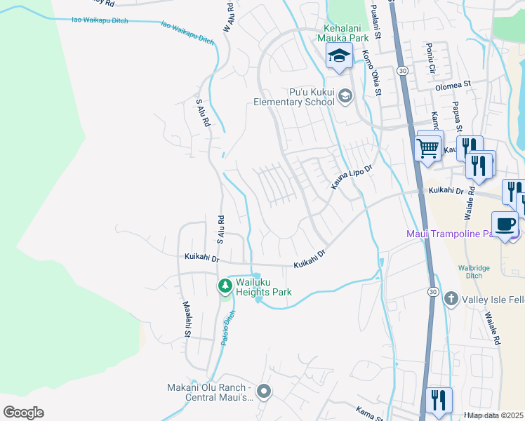 map of restaurants, bars, coffee shops, grocery stores, and more near 0 Kauna Lipo Drive in Wailuku