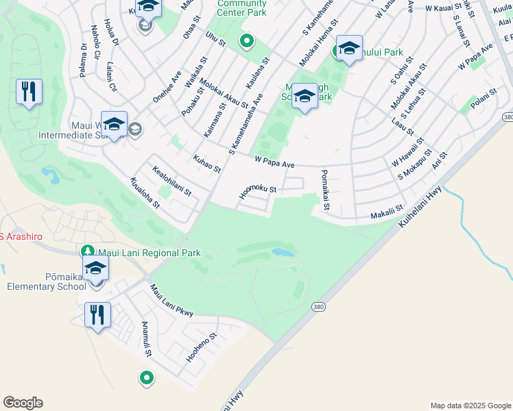map of restaurants, bars, coffee shops, grocery stores, and more near 156 Opukea Street in Kahului