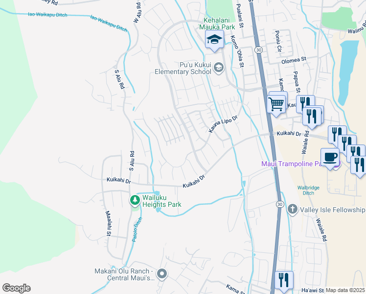 map of restaurants, bars, coffee shops, grocery stores, and more near 51 Papuhau Place in Wailuku