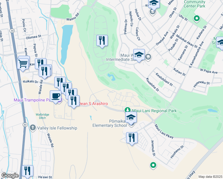 map of restaurants, bars, coffee shops, grocery stores, and more near 92 Unahe Street in Kahului