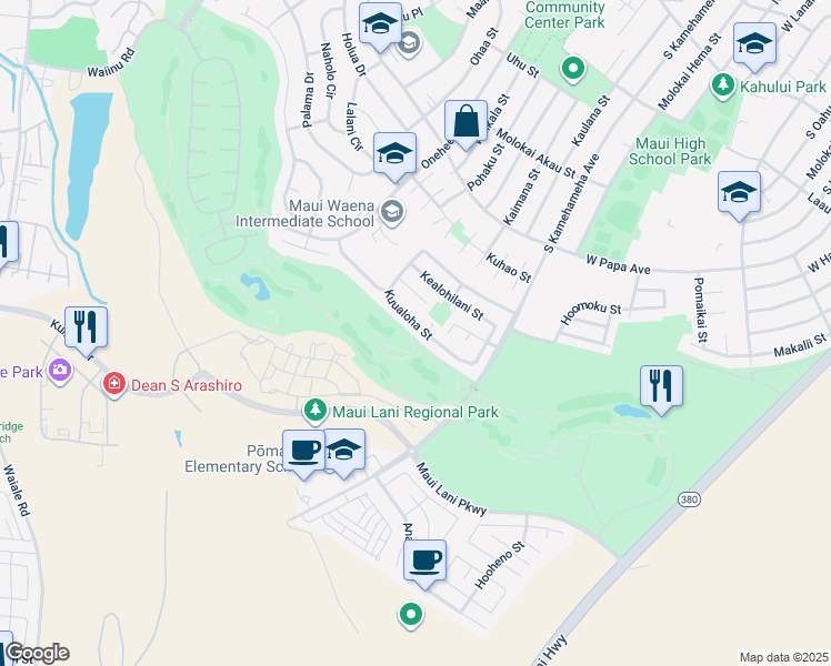 map of restaurants, bars, coffee shops, grocery stores, and more near 117 Kuualoha Street in Kahului