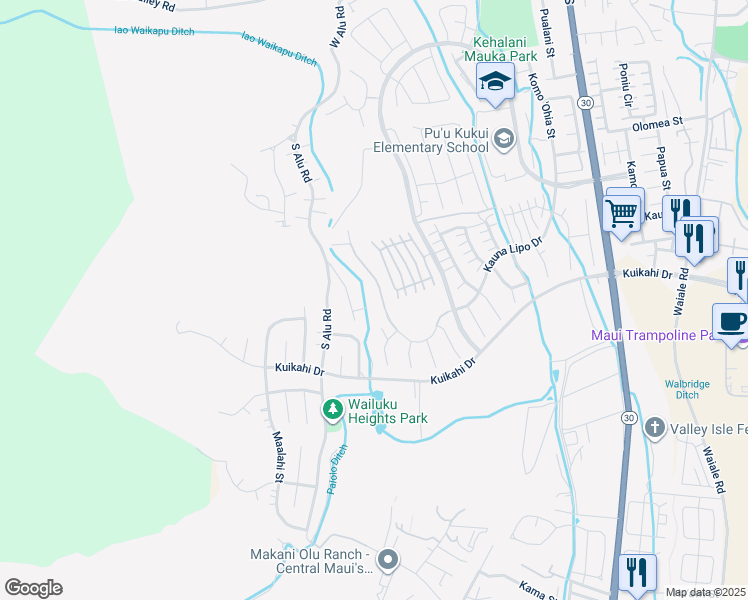 map of restaurants, bars, coffee shops, grocery stores, and more near 563 Kauna Lipo Drive in Wailuku