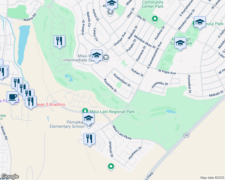 map of restaurants, bars, coffee shops, grocery stores, and more near 117 Kuualoha Street in Kahului
