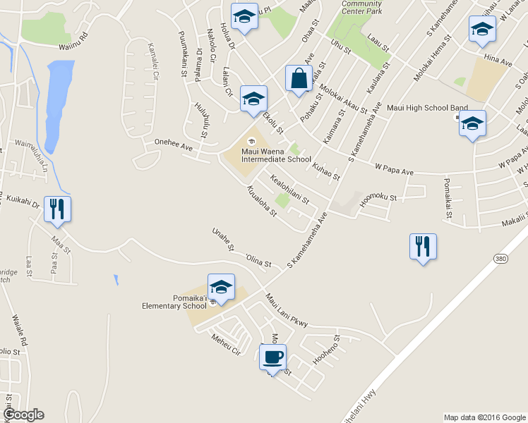 map of restaurants, bars, coffee shops, grocery stores, and more near 125 Kuualoha Street in Kahului