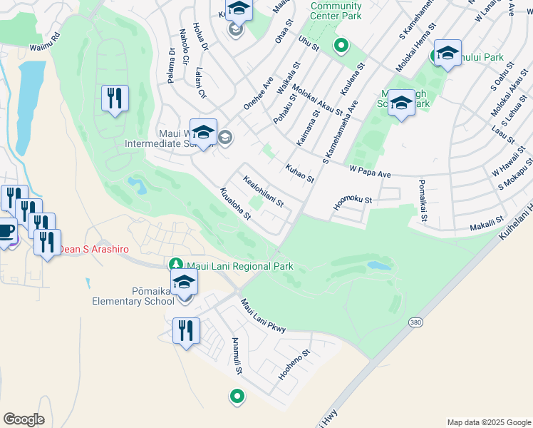 map of restaurants, bars, coffee shops, grocery stores, and more near 71 Kuuhoa Place in Kahului