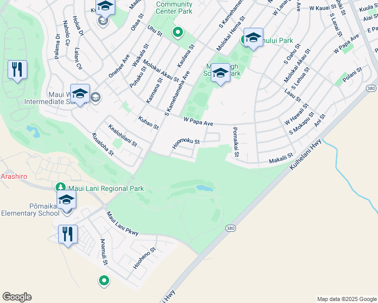 map of restaurants, bars, coffee shops, grocery stores, and more near 151 Hookui Street in Kahului