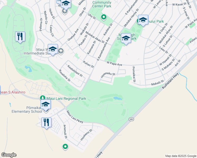 map of restaurants, bars, coffee shops, grocery stores, and more near 226 Hoomoku Street in Kahului