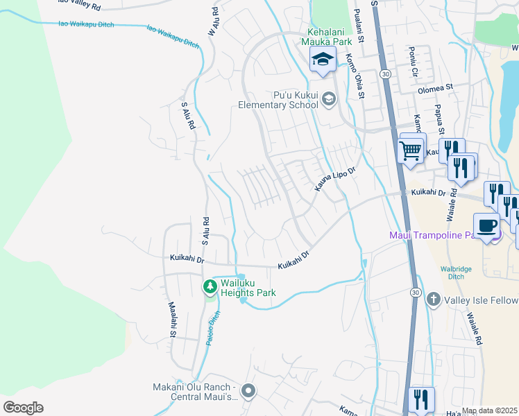 map of restaurants, bars, coffee shops, grocery stores, and more near 51 Pohina Street in Wailuku