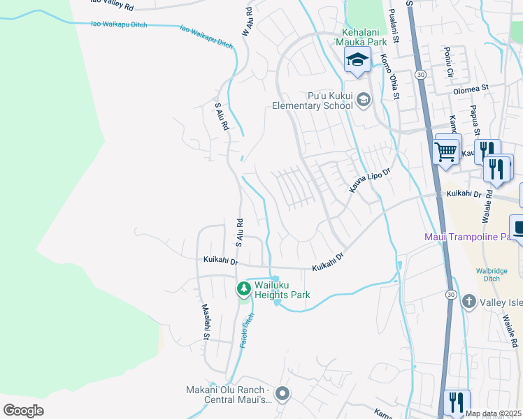 map of restaurants, bars, coffee shops, grocery stores, and more near 461 Palani Place in Wailuku