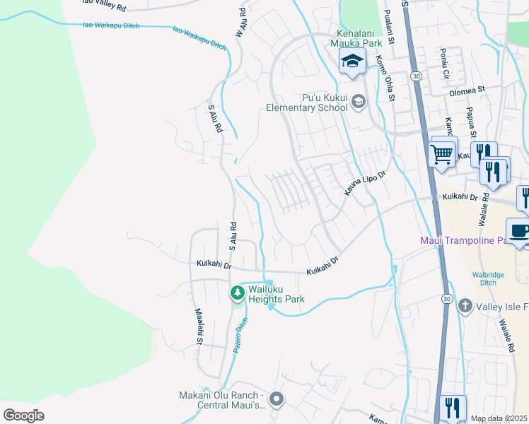 map of restaurants, bars, coffee shops, grocery stores, and more near 0 Kauna Lipo Drive in Wailuku