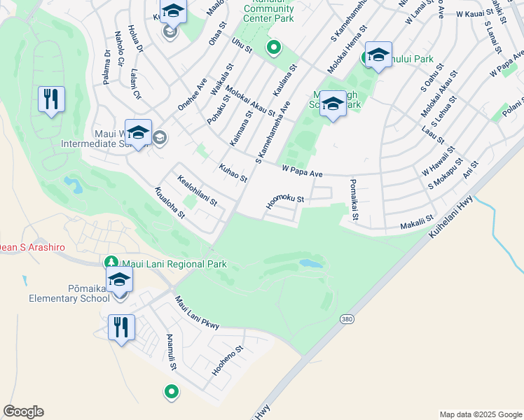map of restaurants, bars, coffee shops, grocery stores, and more near 226 Hoomoku Street in Kahului