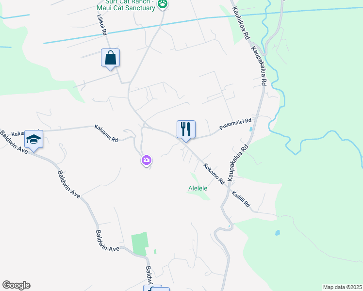 map of restaurants, bars, coffee shops, grocery stores, and more near 2716 Kokomo Road in Haiku-Pauwela