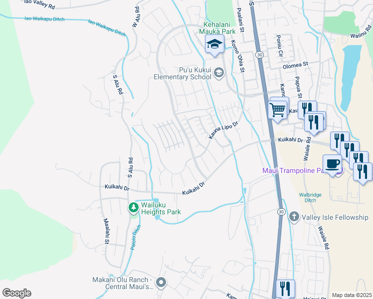 map of restaurants, bars, coffee shops, grocery stores, and more near 356 Maka Hou Loop in Wailuku
