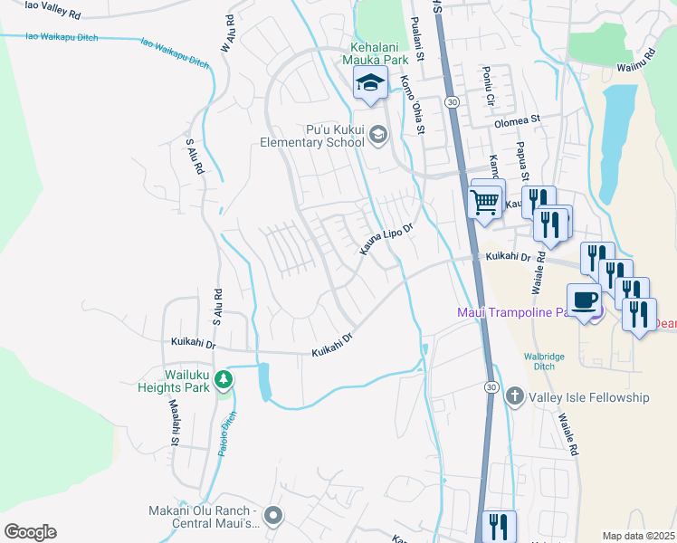 map of restaurants, bars, coffee shops, grocery stores, and more near 376 Maka Hou Loop in Wailuku