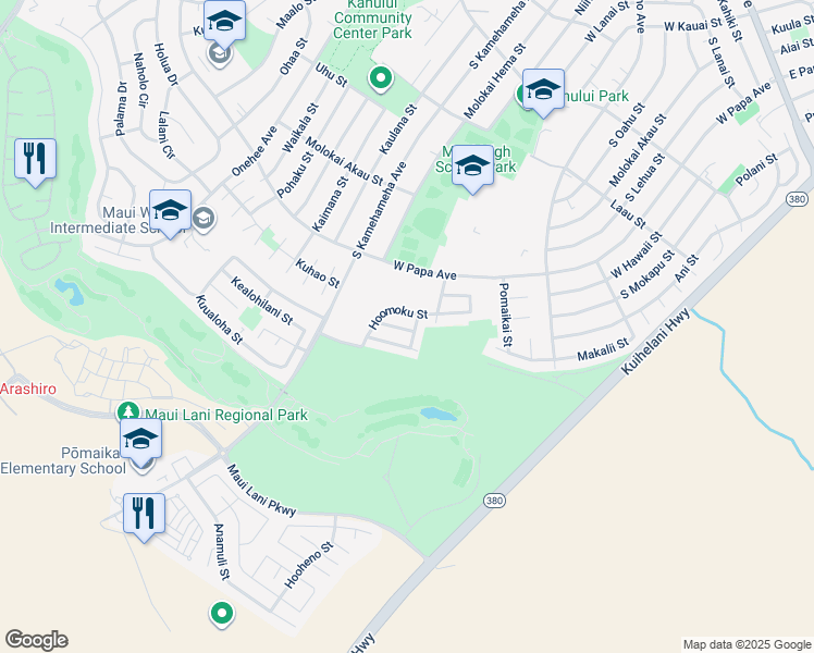map of restaurants, bars, coffee shops, grocery stores, and more near 152 Hookui Street in Kahului