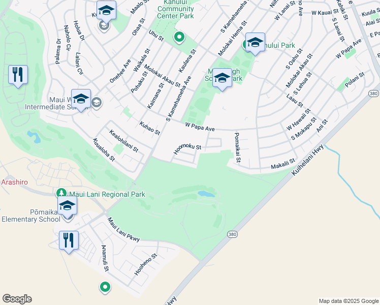 map of restaurants, bars, coffee shops, grocery stores, and more near 160 Hookui Street in Kahului