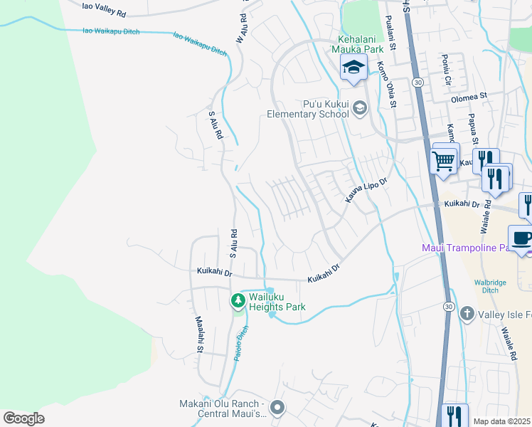 map of restaurants, bars, coffee shops, grocery stores, and more near 0 Kauna Lipo Drive in Wailuku