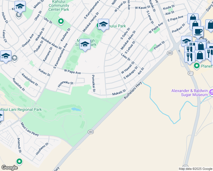 map of restaurants, bars, coffee shops, grocery stores, and more near 779 Lono Avenue in Kahului