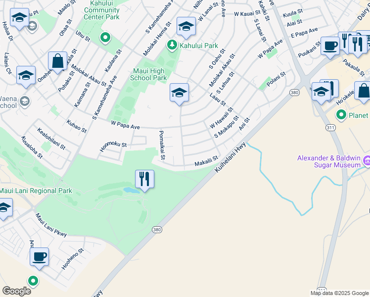 map of restaurants, bars, coffee shops, grocery stores, and more near 779 Lono Avenue in Kahului