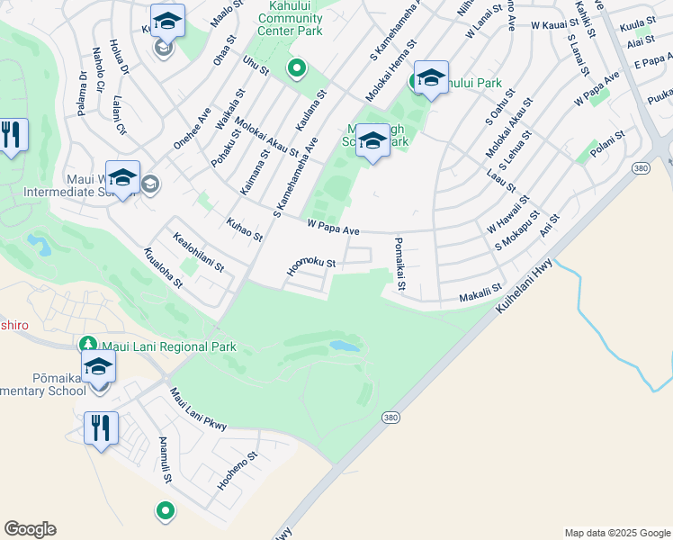 map of restaurants, bars, coffee shops, grocery stores, and more near 792 Honowai Street in Kahului