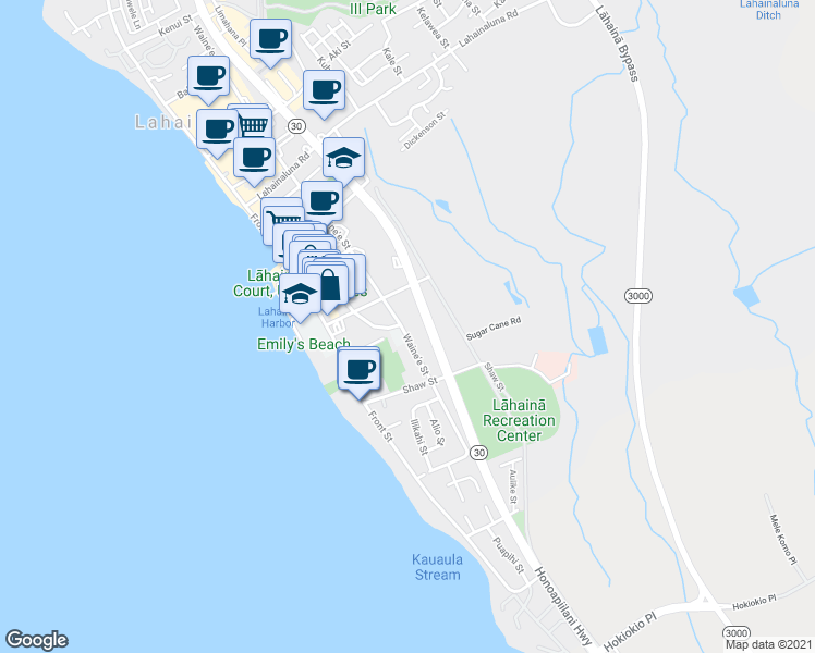 map of restaurants, bars, coffee shops, grocery stores, and more near 562 Waine'e Street in Lahaina