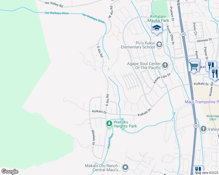 map of restaurants, bars, coffee shops, grocery stores, and more near 429 South Alu Road in Wailuku