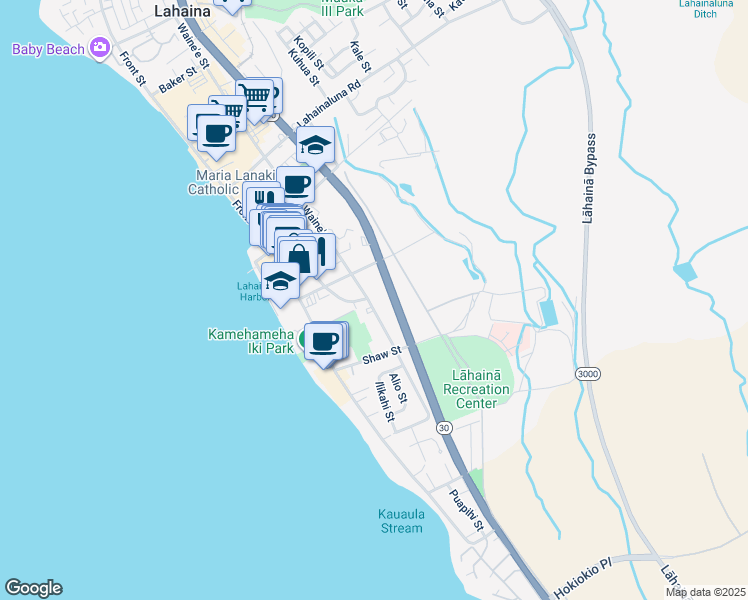 map of restaurants, bars, coffee shops, grocery stores, and more near 562 Waine'e Street in Lahaina