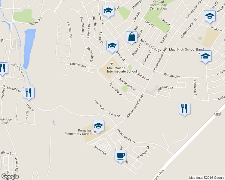 map of restaurants, bars, coffee shops, grocery stores, and more near 151 Kuualoha Street in Kahului
