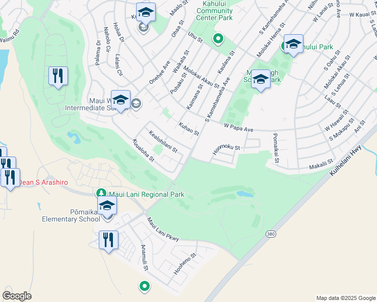 map of restaurants, bars, coffee shops, grocery stores, and more near 380 Kuualoha Street in Kahului