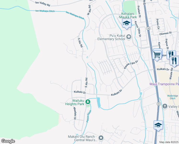 map of restaurants, bars, coffee shops, grocery stores, and more near 430 Palani Place in Wailuku