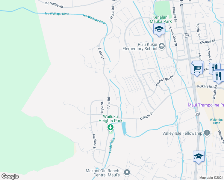 map of restaurants, bars, coffee shops, grocery stores, and more near 429 South Alu Road in Wailuku