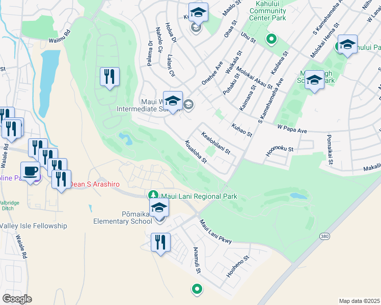map of restaurants, bars, coffee shops, grocery stores, and more near 151 Kuualoha Street in Kahului
