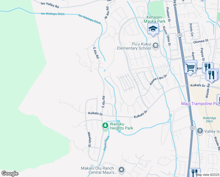map of restaurants, bars, coffee shops, grocery stores, and more near 435 Palani Place in Wailuku
