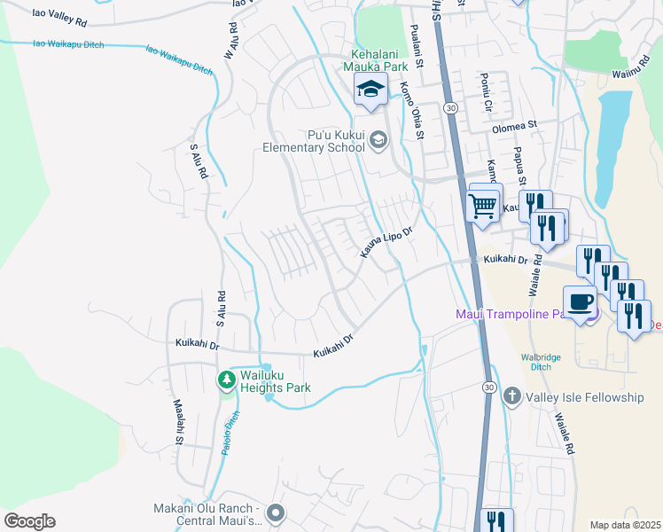 map of restaurants, bars, coffee shops, grocery stores, and more near 356 Maka Hou Loop in Wailuku