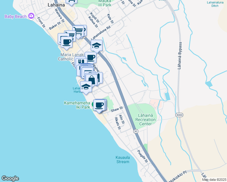 map of restaurants, bars, coffee shops, grocery stores, and more near 570 Waine'e Street in Lahaina