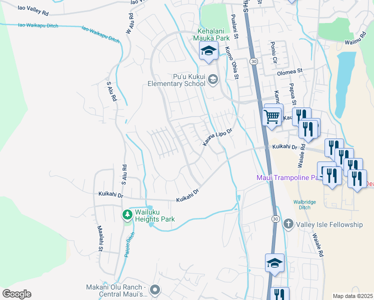 map of restaurants, bars, coffee shops, grocery stores, and more near 356 Maka Hou Loop in Wailuku