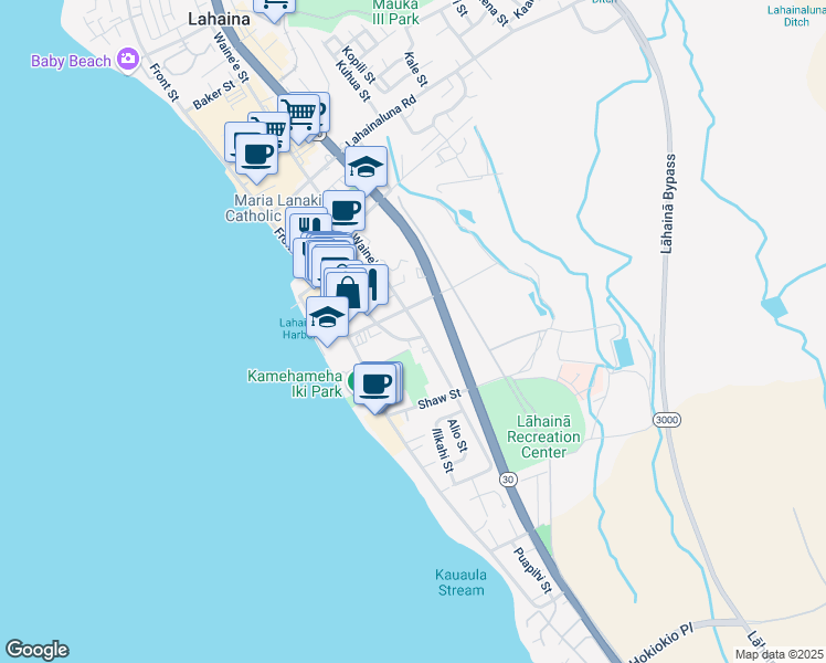 map of restaurants, bars, coffee shops, grocery stores, and more near 570 Waine'e Street in Lahaina