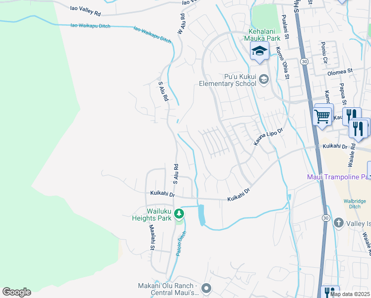 map of restaurants, bars, coffee shops, grocery stores, and more near 427 Palani Place in Wailuku