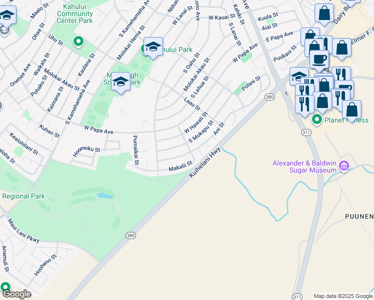 map of restaurants, bars, coffee shops, grocery stores, and more near 794 Makalii Street in Kahului
