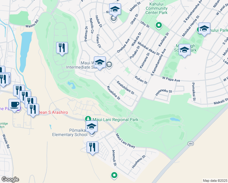 map of restaurants, bars, coffee shops, grocery stores, and more near 144 Kuualoha Street in Kahului