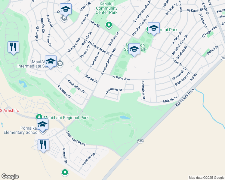 map of restaurants, bars, coffee shops, grocery stores, and more near 171 Hoomoku Street in Kahului